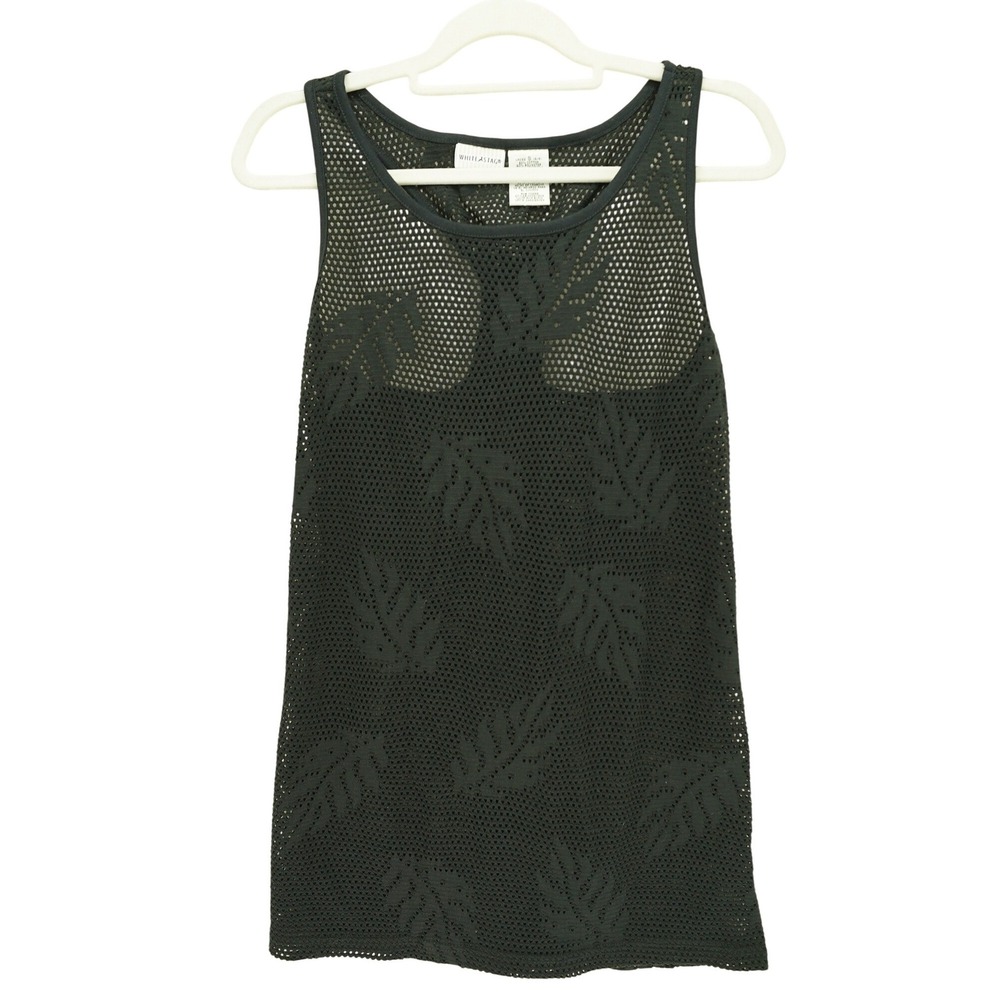 Black Leaf Mesh Racerback Swim Cover S Sleeveless White Stag